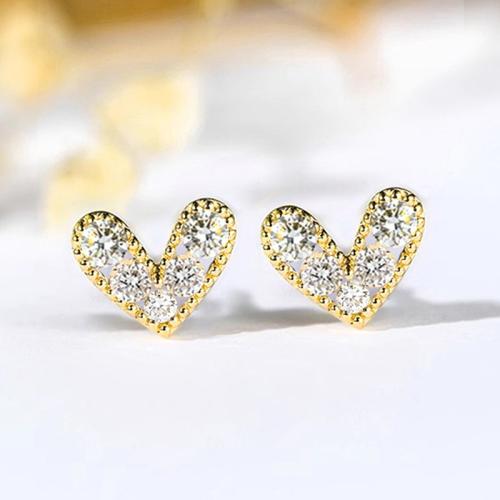 Cubic Zirconia Pendiente Brass Micro Pave, metal, Corazón, chapado, micro arcilla de zirconia cúbica & para mujer & hueco, Vendido por Par