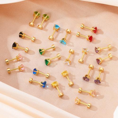 Stainless Steel Cubic Zirconia Stud Earring, 304 Stainless Steel, gold color plated, fashion jewelry & micro pave cubic zirconia 