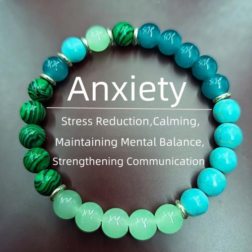 Gemstone Bracelets, Malachite, with turquoise, Round, Unisex cm 