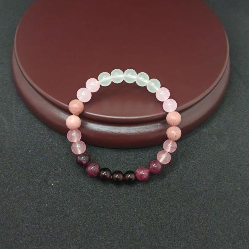 Gemstone Bracelets, Strawberry Quartz, with Glass, Round, Unisex 