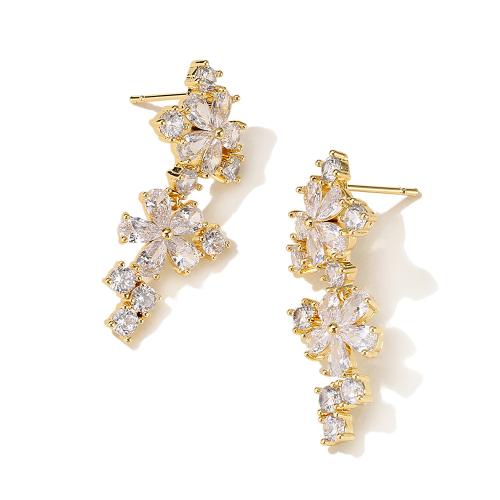 Brass Drop Earring, Flower, plated, micro pave cubic zirconia & for woman earring length 30-42mm [