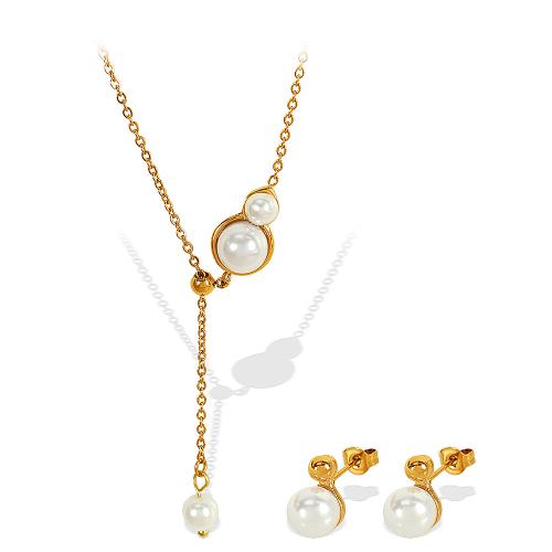 Conjuntos de joyería de acero inoxidable, acero inoxidable 304, con Perlas plásticas, chapado, diferentes estilos para la opción & para mujer, dorado, Vendido por UD