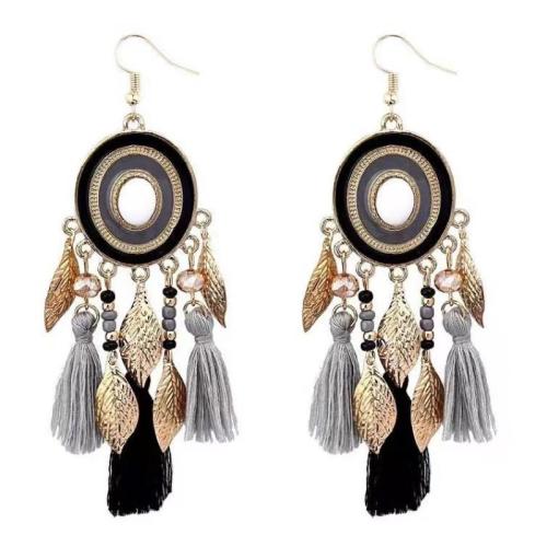 Brass Drop Earring, with Cotton Thread, gold color plated, folk style & for woman & enamel 