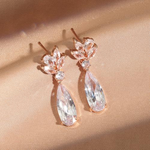 Brass Drop Earring, Teardrop, plated, micro pave cubic zirconia & for woman [