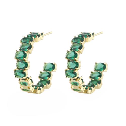 Brass Stud Earring, Letter C, plated, micro pave cubic zirconia & for woman earring length 10-30mm [