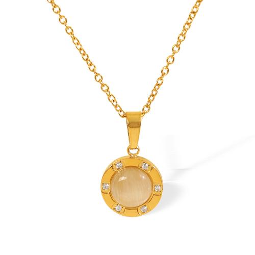 Collier de bijoux en acier inoxydable, Acier inoxydable 304, avec Opale, avec 5cm chaînes de rallonge, Plaqué or 18K, bijoux de mode & pour femme & avec strass Environ 40 cm, Vendu par PC