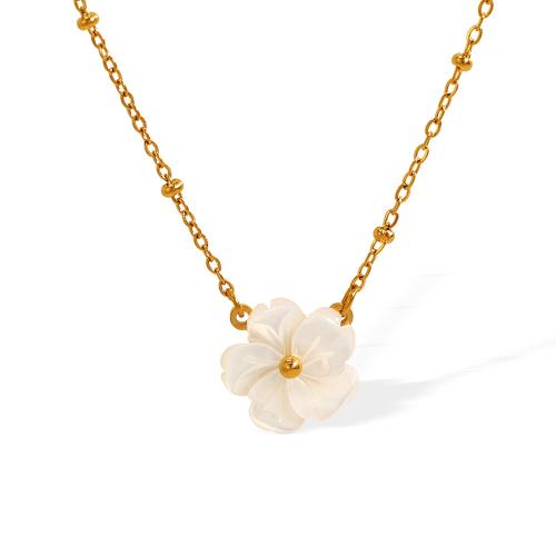 Collier de bijoux en acier inoxydable, Acier inoxydable 304, avec coquille d'eau douce, avec 5cm chaînes de rallonge, Placage, bijoux de mode & pour femme, doré cm, Vendu par PC