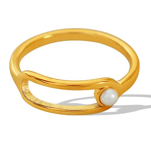 Stainless Steel Finger Ring, 304 Stainless Steel, with Plastic Pearl, plated, fashion jewelry & for woman & hollow US Ring 