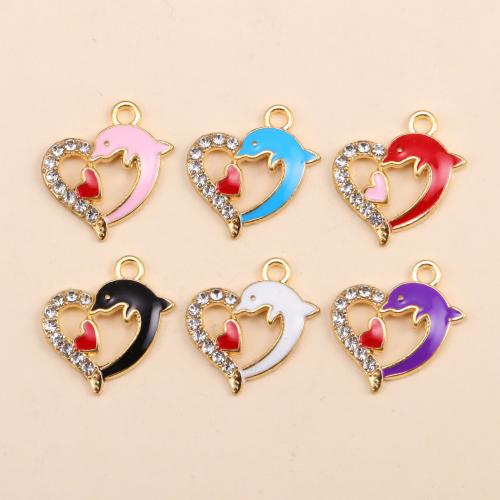 Zinc Alloy Rhinestone Pendants, Heart, gold color plated, DIY & enamel & with rhinestone 