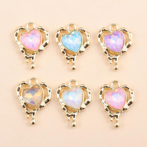 Zinc Alloy Rhinestone Pendants, Heart, gold color plated, random style & DIY & with rhinestone 