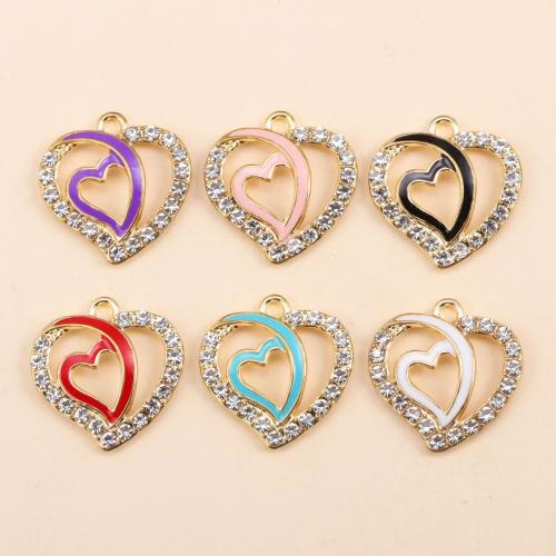 Zinc Alloy Rhinestone Pendants, Heart, gold color plated, DIY & enamel & with rhinestone 