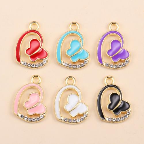 Zinc Alloy Rhinestone Pendants, Heart, gold color plated, DIY & enamel & with rhinestone 