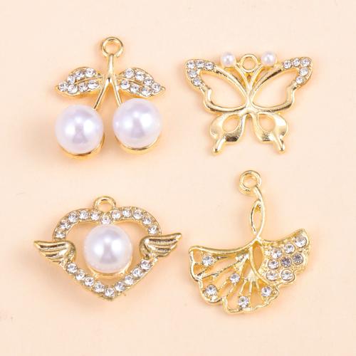 Zinc Alloy Rhinestone Pendants, with Plastic Pearl, gold color plated, DIY & with rhinestone 