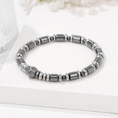 Pulsera de Hematite No Magnético, con lava, para hombre, plateado, Vendido por UD[