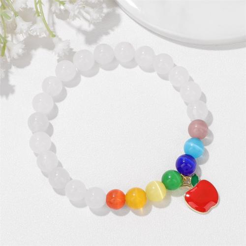 Gemstone Bracelets, Cats Eye, with Agate, Apple, for woman & enamel, multi-colored 