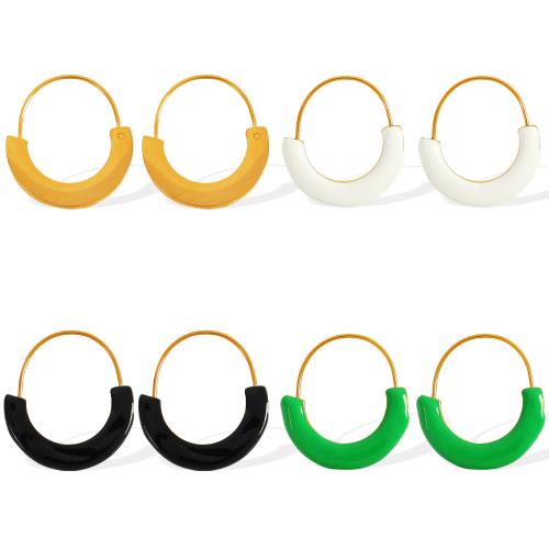 Stainless Steel Hoop Earring, 304 Stainless Steel, gold color plated, fashion jewelry & for woman & enamel [