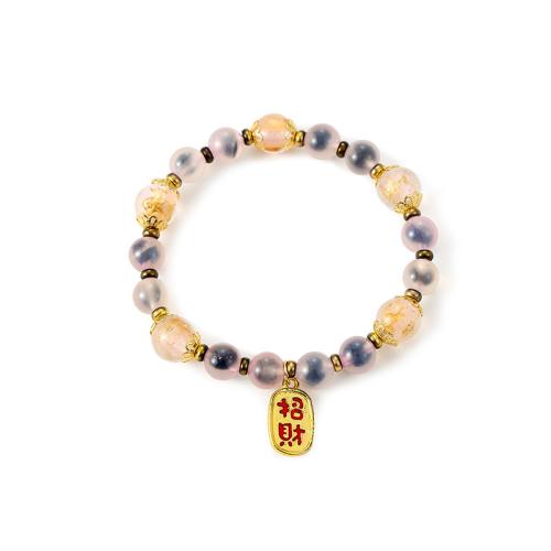 Pulseras de ágata, Ágata, con Hoja de oro & Cristal de murano & aleación de zinc, chapado en color dorado, Joyería & para mujer, 8mm, longitud:aproximado 19 cm, Vendido por UD