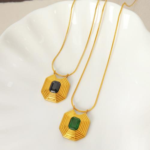 Collier de bijoux en acier inoxydable, Acier inoxydable 304, avec Pierre de verre, avec 5cm chaînes de rallonge, Plaqué or 18K, bijoux de mode & pour femme, plus de couleurs à choisir x18mm cm, Vendu par PC