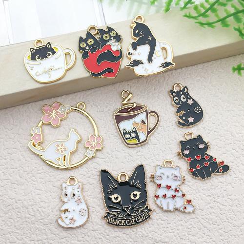 Zinc Alloy Enamel Pendants, Cat, plated, DIY 