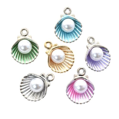 Plastic Zinc Alloy Pendants, with Plastic Pearl, Shell, plated, DIY [