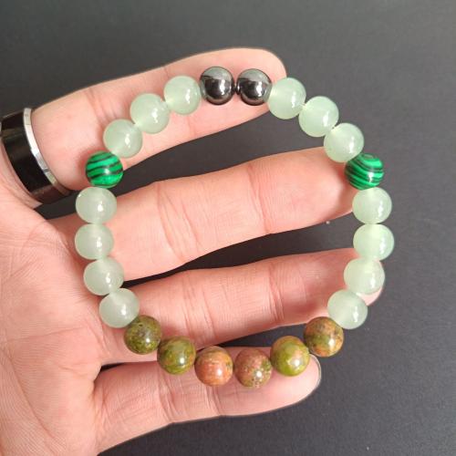 Gemstone Bracelets, Green Aventurine, with Malachite, Round, Unisex, green 