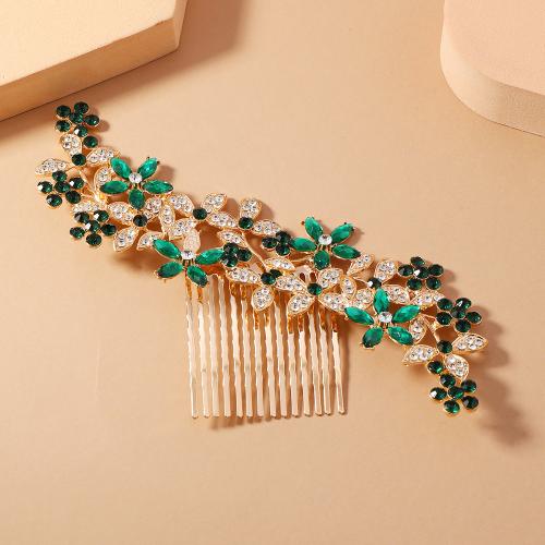 Decorative Hair Combs, Zinc Alloy, gold color plated, fashion jewelry & with rhinestone, golden [