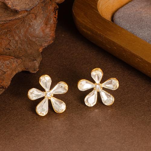 Cubic Zircon (CZ) Stud Earring, Zinc Alloy, Flower, plated, fashion jewelry & micro pave cubic zirconia 18mm [