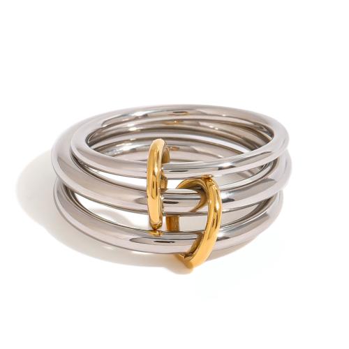 Stainless Steel Finger Ring, 304 Stainless Steel, plated, three layers & for woman & two tone 