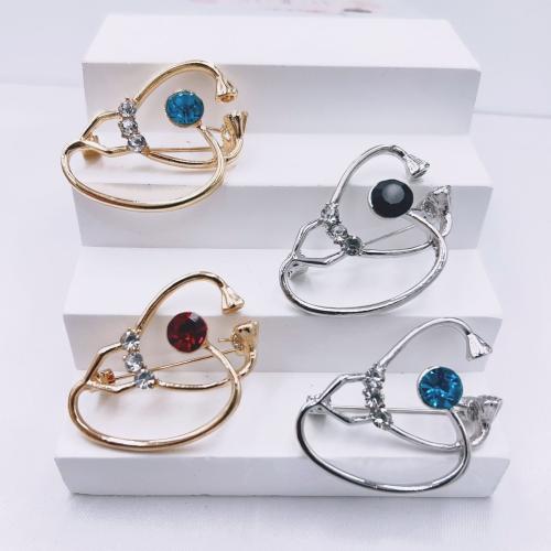 Rhinestone Zinc Alloy Brooch, Stethoscope, plated, for woman & with rhinestone [