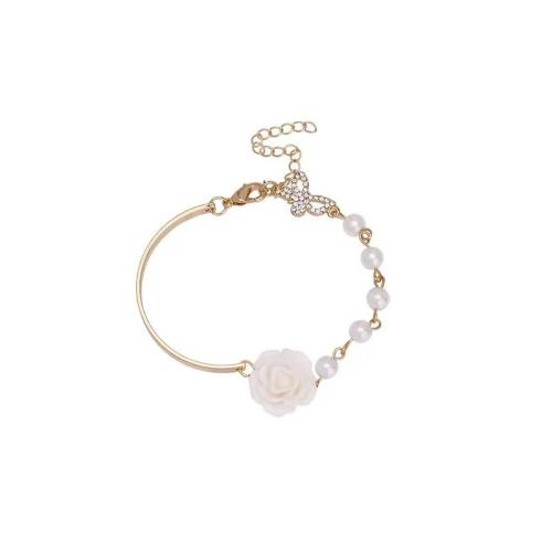 perle de plastique bracelet, avec résine & alliage de zinc, fleur, Placage de couleur d'or, bijoux de mode & pour femme & avec strass, plus de couleurs à choisir Environ 6-8 pouce, Vendu par PC