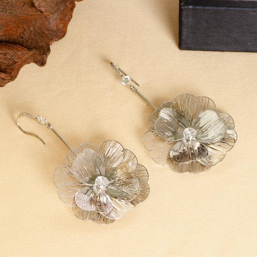 Circón cúbico latón pendiente, metal, Flor, chapado, Joyería & micro arcilla de zirconia cúbica, más colores para la opción, 42x80mm, Vendido por Par