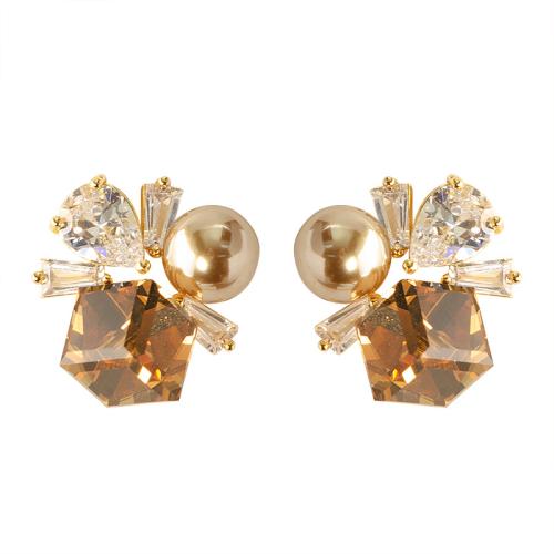 Circón cúbico latón pendiente, metal, con Perlas plásticas, chapado, Joyería & micro arcilla de zirconia cúbica, más colores para la opción, 19x19mm, Vendido por Par