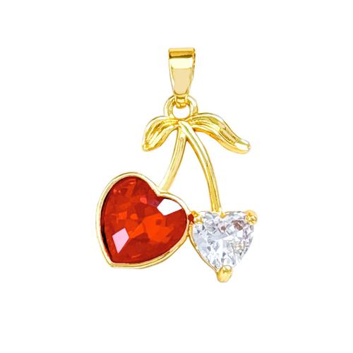 Cubic Zirconia Brass Pendants, Cherry, plated, DIY & micro pave cubic zirconia 