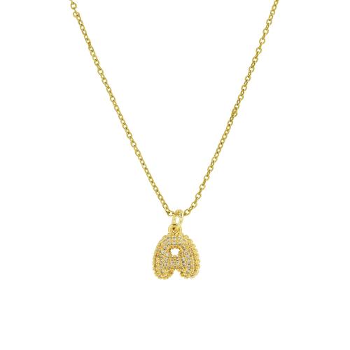 Collier en laiton cubique Zircon Micro Pave, avec 5cm chaînes de rallonge, Lettre d’alphabet, Plaqué or 18K, modèles différents pour le choix & pavé de micro zircon & pour femme cm, Vendu par PC