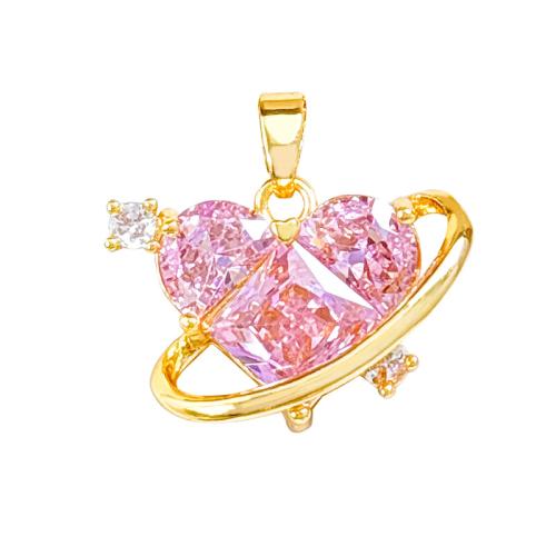 Pendentifs en laiton zircon cubique (CZ), coeur, Plaqué d'or, DIY & pavé de micro zircon & creux, Vendu par PC