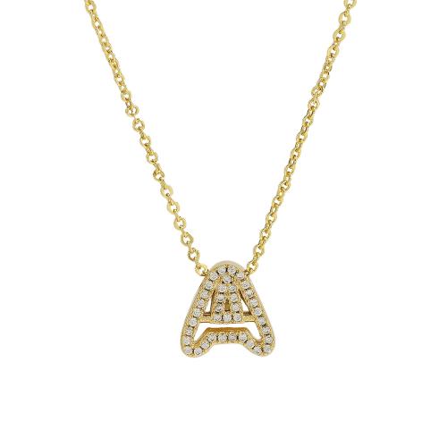 Collier en laiton cubique Zircon Micro Pave, avec 5cm chaînes de rallonge, Lettre d’alphabet, Plaqué or 18K, styles différents pour le choix & pavé de micro zircon & pour femme cm, Vendu par PC