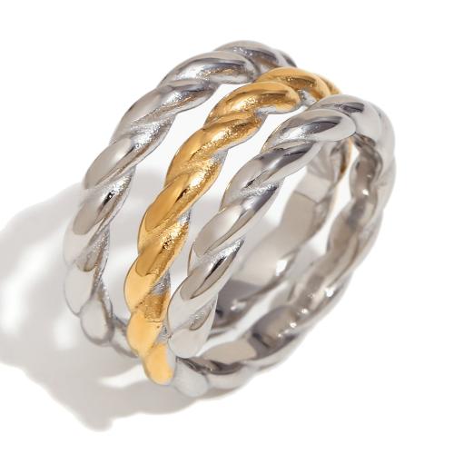 Stainless Steel Finger Ring, 304 Stainless Steel, plated, three layers & for woman & two tone 