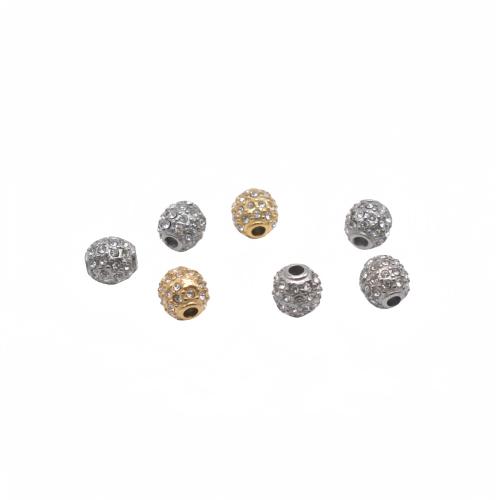 Stainless Steel Beads, 304 Stainless Steel, Round, plated, DIY & with rhinestone 