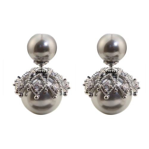 South Sea Shell Stud Earrings, Brass, with Shell Pearl, plated, fashion jewelry & micro pave cubic zirconia [