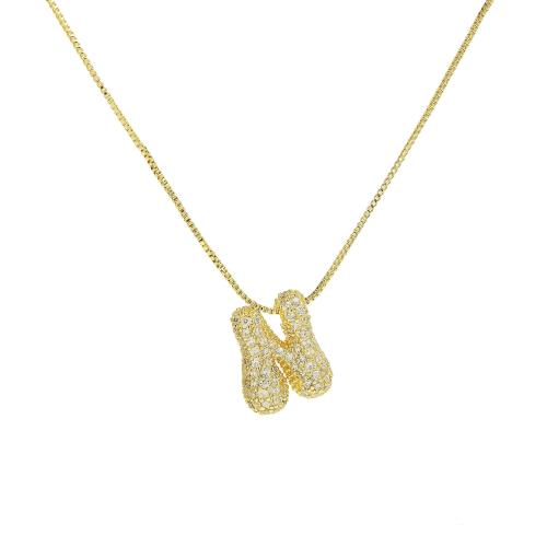 Collier en laiton cubique Zircon Micro Pave, avec 5cm chaînes de rallonge, Lettre d’alphabet, Placage, modèles différents pour le choix & pavé de micro zircon & pour femme, plus de couleurs à choisir cm, Vendu par PC