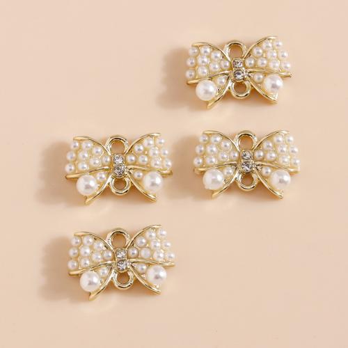 Zinc Alloy Bowkont Pendants, with Plastic Pearl, Bowknot, plated, DIY & with rhinestone 