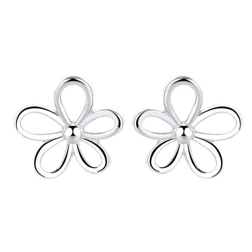 925 Sterling Silver Stud Earring, Flower, for woman & hollow 11mm [