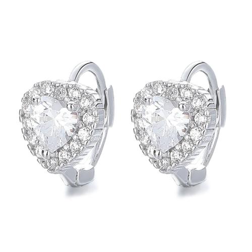 Argent sterling 925 Huggie Anneau d'oreille, coeur, pavé de micro zircon & pour femme, plus de couleurs à choisir Vendu par paire