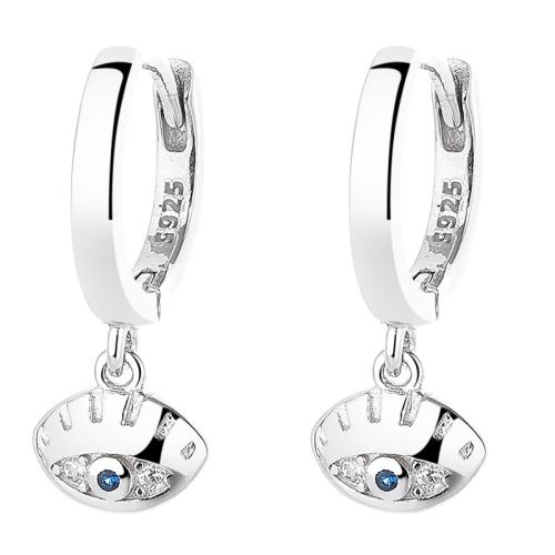 Argent sterling 925 Boucles d'oreilles pendantes Hoop Huggie, Mauvais œil, pavé de micro zircon & pour femme, plus de couleurs à choisir Vendu par paire