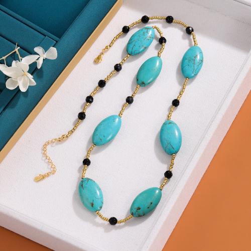 Turquoise Jewelry Necklace, Natural Turquoise, with Seedbead, for woman cm [