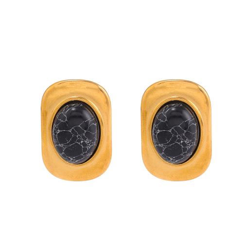 Arete de acero inoxidable , acero inoxidable 304, con turquesa, chapado, Joyería & para mujer, dorado, Vendido por Par