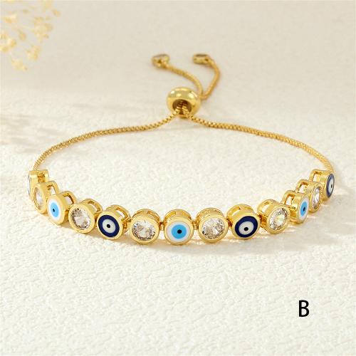 Evil Eye Bracelet Bijoux, laiton, avec zircon cubique, Placage de couleur d'or, Réglable & bijoux de mode & pour femme & émail, plus de couleurs à choisir, 6mm Environ 16-22 cm, Vendu par PC