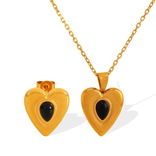 Conjuntos de joyería de acero inoxidable, acero inoxidable 304, con Ópalo, Corazón, 18K chapado en oro, diferentes estilos para la opción & para mujer, más colores para la opción, Vendido por Par