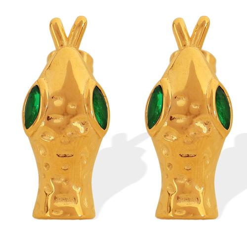 Arete de acero inoxidable con zirconia cúbica, acero inoxidable 304, con cúbica circonia, Serpiente, chapado en color dorado, Joyería & para mujer, más colores para la opción, Vendido por Par