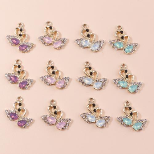 Zinc Alloy Rhinestone Pendants, Swan, plated, DIY & with rhinestone 